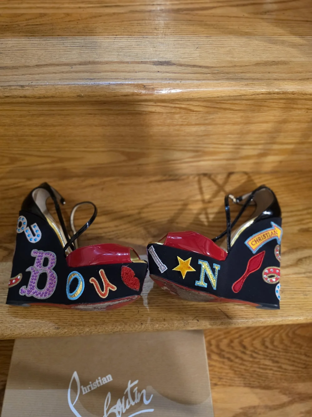 Christian Louboutin Embellished Black Platform Sandals with Red Sole